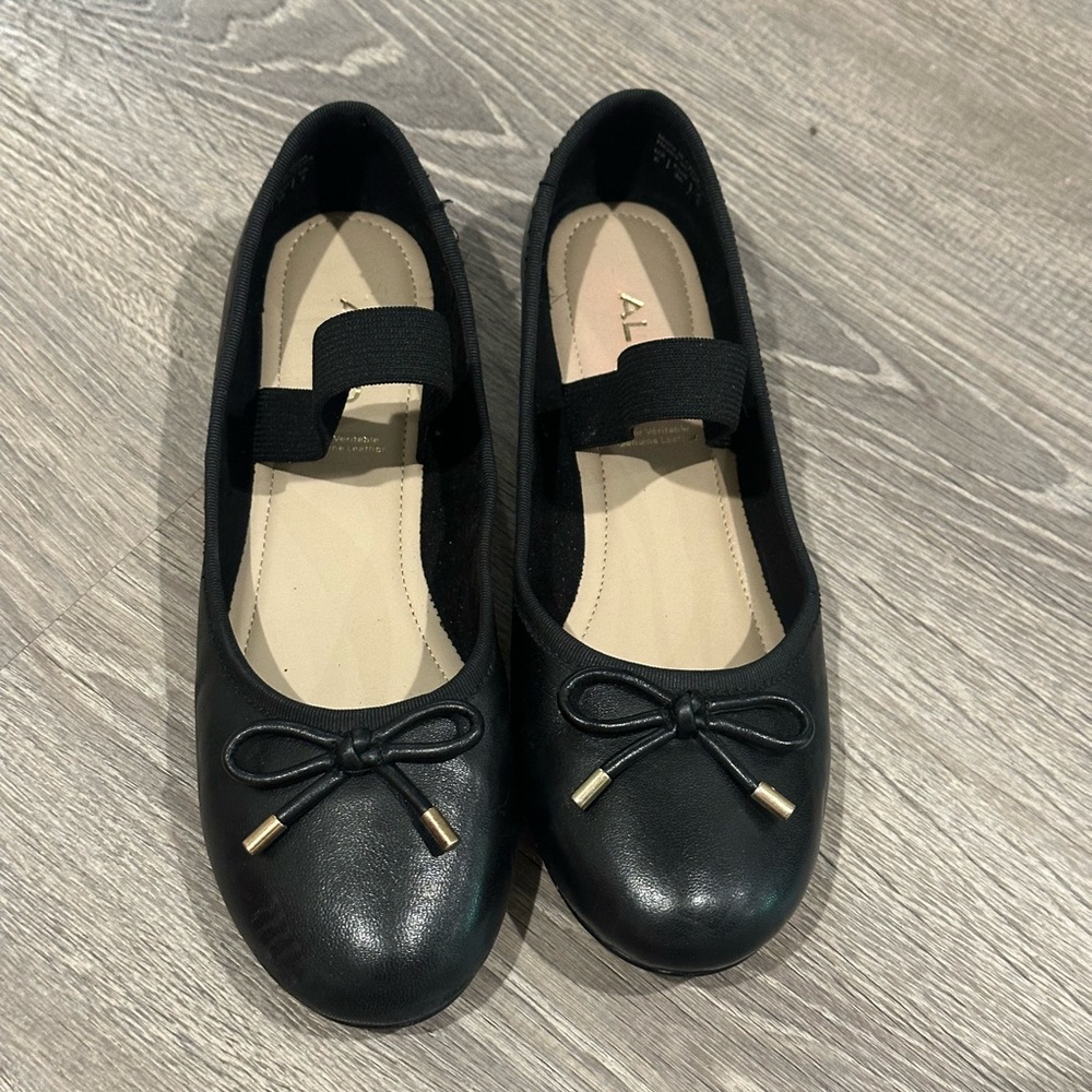 Aldo Black Flats with Gold Accents
